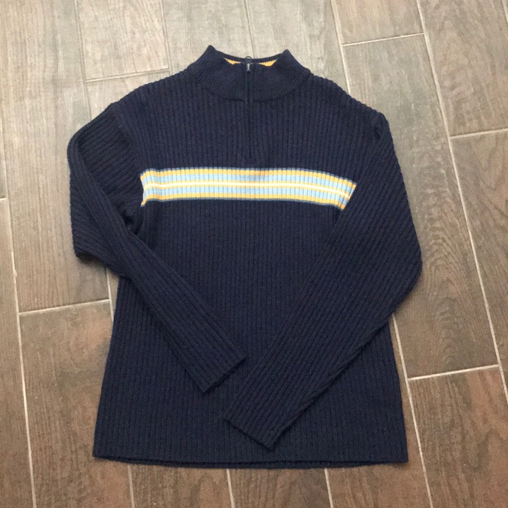 Quarter Zip Navy Striped Sweater Mock Neck Size M